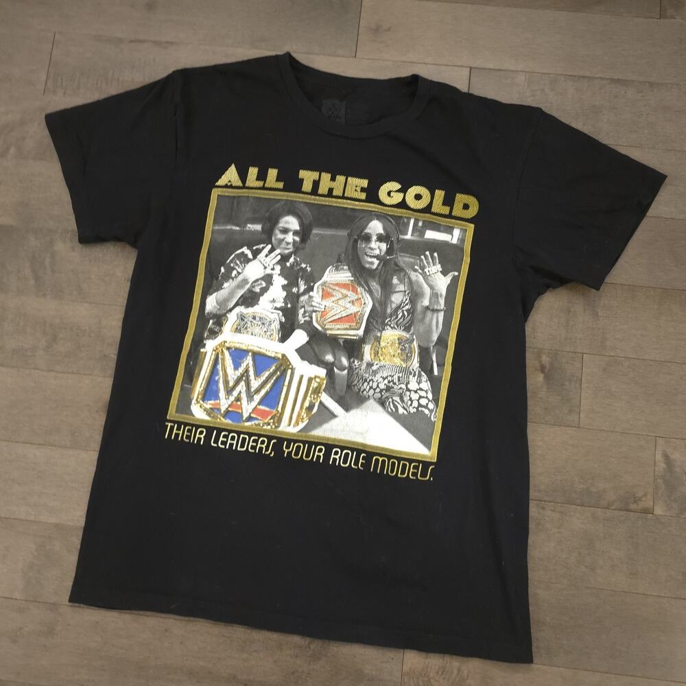 WWE Bayley Sasha Banks All The Gold Shirt Women Champions Tee Black Size M - Picture 2 of 11